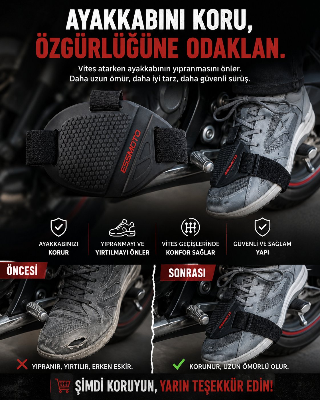 ESSMOTO Motorcu Ayak Koruyucu