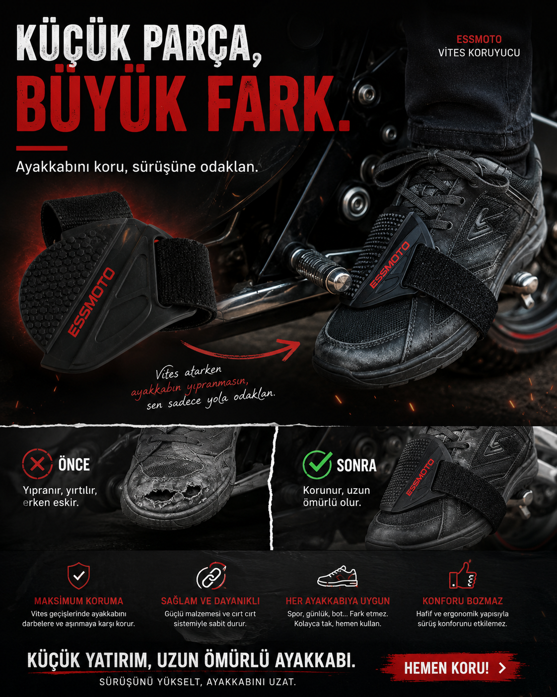 ESSMOTO Motorcu Ayak Koruyucu
